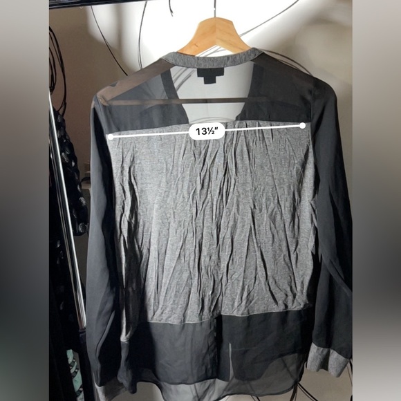 Metaphor Sheer Black Sleeve Blouse w/Gray Knit Bodice+Pockets, Medium - Picture 7 of 8